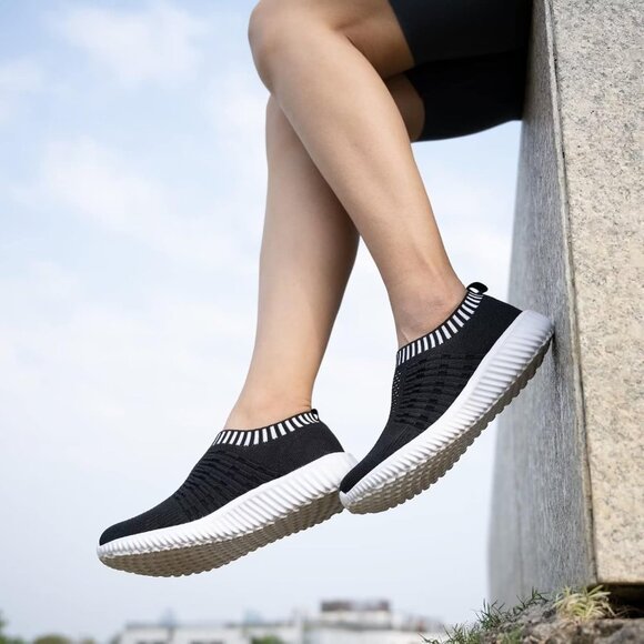 Women's Black Athletic Walking Casual Mesh-Comfortable Tennis Workout Sneakers - Picture 3 of 8